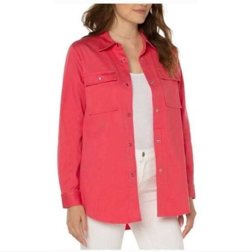 Liverpool Shacket Coral XS Button Front Pockets